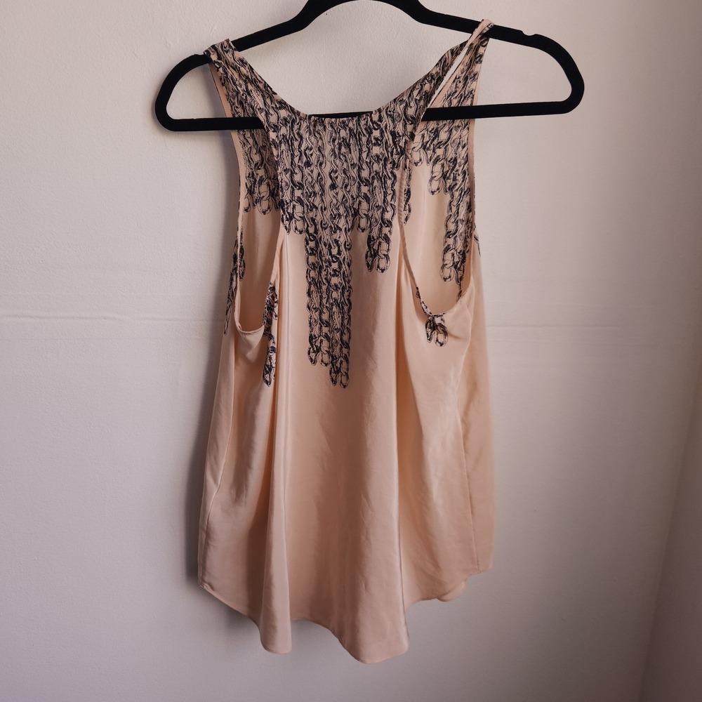 Reiss 1971 100% Silk Blush Pink Navy Print Sleeveless Blouse Size 6 Boho - Picture 3 of 13